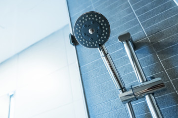 Shower head. Shower room details close up.