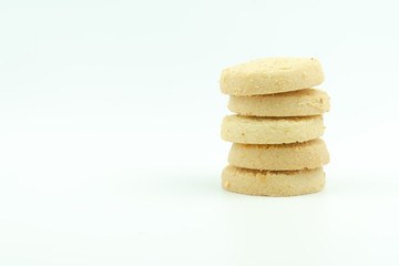 Fototapeta na wymiar Premium butter cookies isolated on white background with copy space. Shallow depth of field.