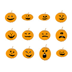 An illustration of a cartoon Halloween pumpkins smile face on white
