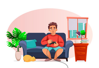 Stay at home concept. Man playing video games