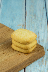 Premium butter cookies isolated on white background with copy space. Shallow depth of field.