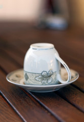 Traditional Turkish coffee cup turned upside down for fortune telling