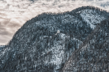 Observation deck Skywalk on the hill of Hallstatt by lake in Austria