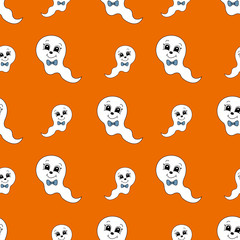 Seamless pattern with cartoon cute ghost. Vector illustration.