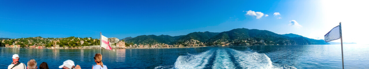 The sea view of town Rapallo in Liguria, Italy.