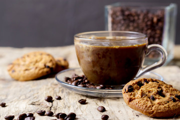 A cup of coffee on a table
