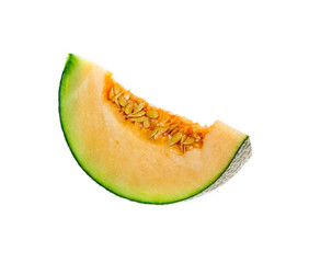 cantaloupe melon slices isolated on white background