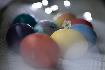 Colorful eggs in the Bright Easter holiday