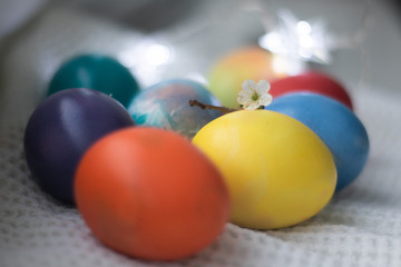 Colorful eggs in the Bright Easter holiday