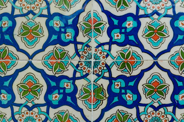 East ornament on the tile on the wall of the mosque.