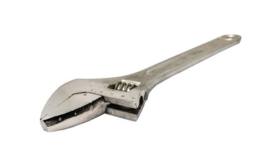 Single adjustable wrench isolated on white background without shadow. Close-up a new 12-inch monkey wrench