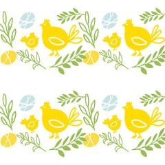 Vector Seamless pattern Chickens bird yellow color, Background,