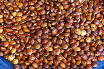 Close up fresh dogfruit or jengkol at Indonesian traditional market  