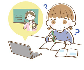 オンライン授業を受けているが授業が理解できていない女の子 イラスト