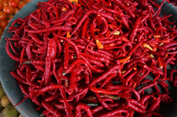 Fototapeta premium Red Curly Chili sell in Traditional Markets. 