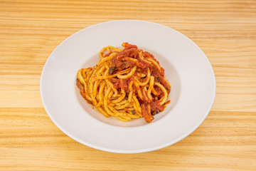 plate of bucatini amatriciana