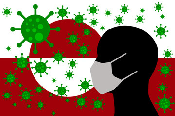 Human using a Mouth Face Masks or  Mouth Cover ro surrounded wiht virus with GREENLAND flag