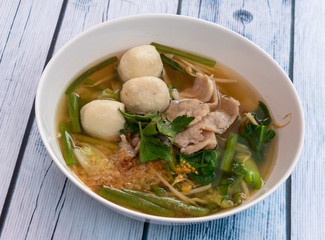 Pork Slices and Pork Balls Soup 