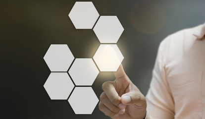Business man touch button process scheme or goal concept