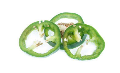 peppers with white background. Cut in half with slices