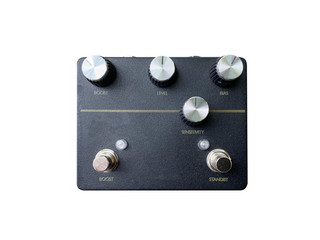 Isolated black modern overdrive stomp box effect on white background with work path.