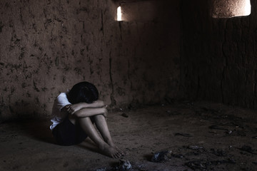 Human trafficking concept, human rights violations, Stop violence and abused children.