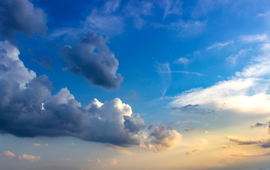 Sky background on sunset. Nature composition. Summer background.