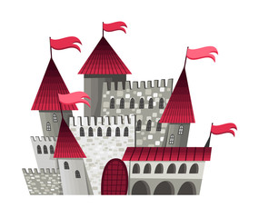 Medieval Kingdom Character. Isolated fairy tale castle on a white background. Vector stone building