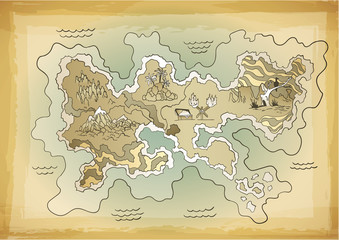 Retro styled treasure map. Vector design for app game user interface. Vintage adventure and discovery travel routes