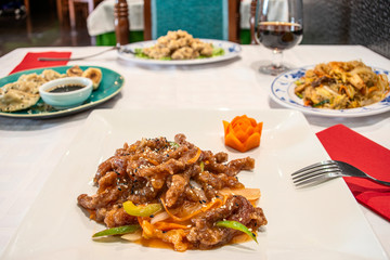 caramelized beef strips