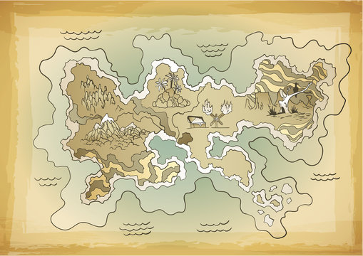 Retro styled treasure map. Vector design for app game user interface. Vintage adventure and discovery travel routes