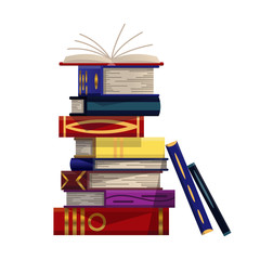 Stack of colorful books on a white background. Pile of education books vector. Illustration in flat style. Knowledge concept. Reading, learning and receive education through books