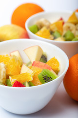 Bowl of healthy fresh fruit salad, close up.