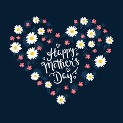Hand drawn Happy Mother's Day design with flowers - vector design