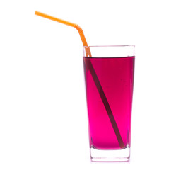 Glass of red grape juice with fruit isolated on white