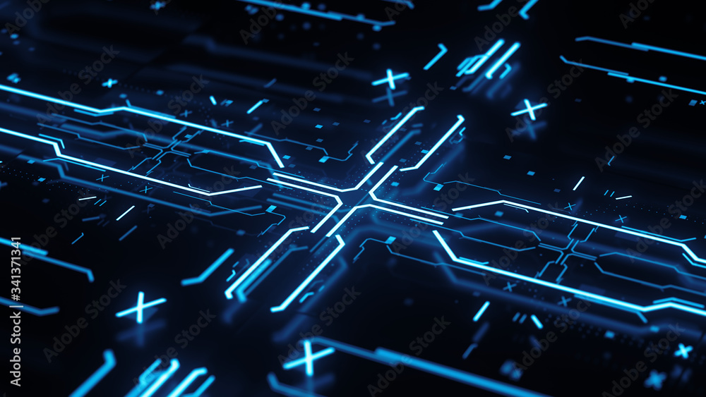 Poster 3d render abstract complex technology background with a lot of graphic elements. rich details with d