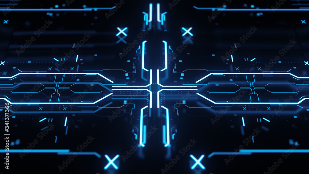 Poster 3d render abstract complex technology background with a lot of graphic elements. rich details with d