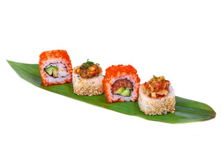 Sushi rolls row isolated on white