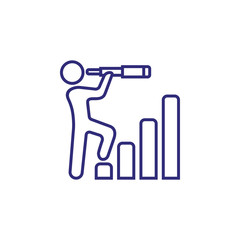 Leader line icon. Bar diagram, stages, man, spyglass. Leadership concept. Can be used for topics like business, management, planning, strategy, career promotion