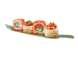 Sushi rolls row isolated on white