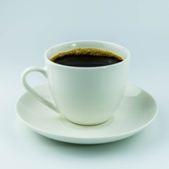 The cup of black coffee isolated on white background