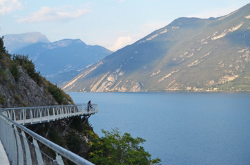 Obraz na płótnie Canvas Terraced bike path over Lake Garda. Ciclopista del Garda. Limone sul Garda, Italy