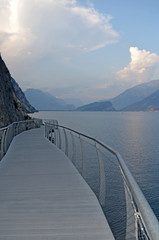 Terraced bike path over Lake Garda. Ciclopista del Garda. Limone sul Garda, Italy