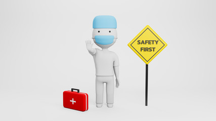 Obraz premium The Doctor. 3D little human character The Doctor with a Syringe. doctor attack virus ,doctor protect virus attack concept , 3D Render