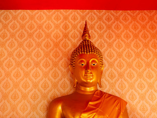 Beautiful golden buddha statue in temple, peaceful place,travel asia Thailand.