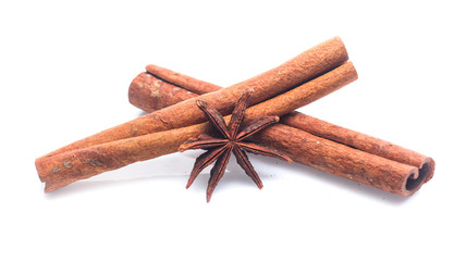 cinnamon stick and star anise  isolated on white background