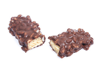 Close up of chocolate bar isolated on white