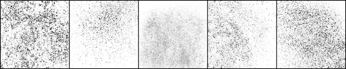 Set of distressed black texture. Dark grainy texture on white background. Dust overlay textured. Grain noise particles. Rusted white effect. Square shape backdrop. Vector illustration, EPS 10.