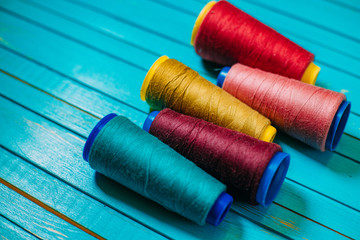 Set of tailoring tools and accessories on table