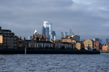 Fototapeta na wymiar London, UK - December 27,2019 - London skyscrapers seen from the Thames.